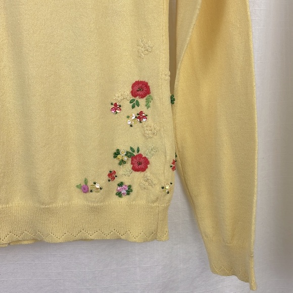 NWT SUSAN BRISTOL light yellow knit cotton blend Cardigan cottagecore floral - Picture 9 of 16